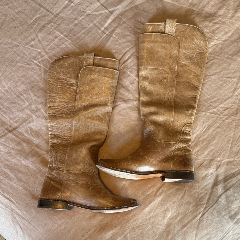 Frye Paige tall riding boots, tan leather, size 7